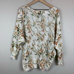 Collezioni Leonardo Sweater‎ Womens Large Ivory Floral Knit Dolman Sleeve Boho